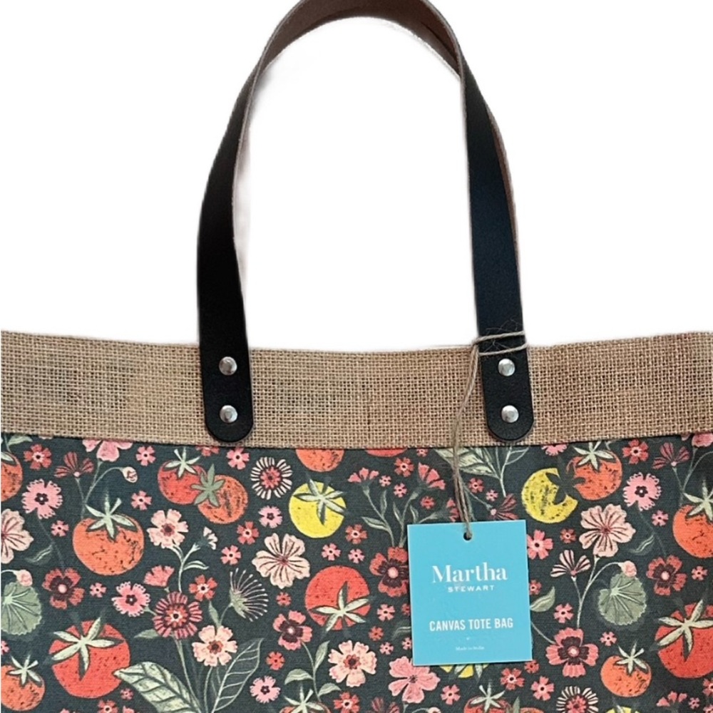 MARTHA STEWART ~ Fall Harvest Print Large Canvas Tote Bag Multicolor - Picture 4 of 8
